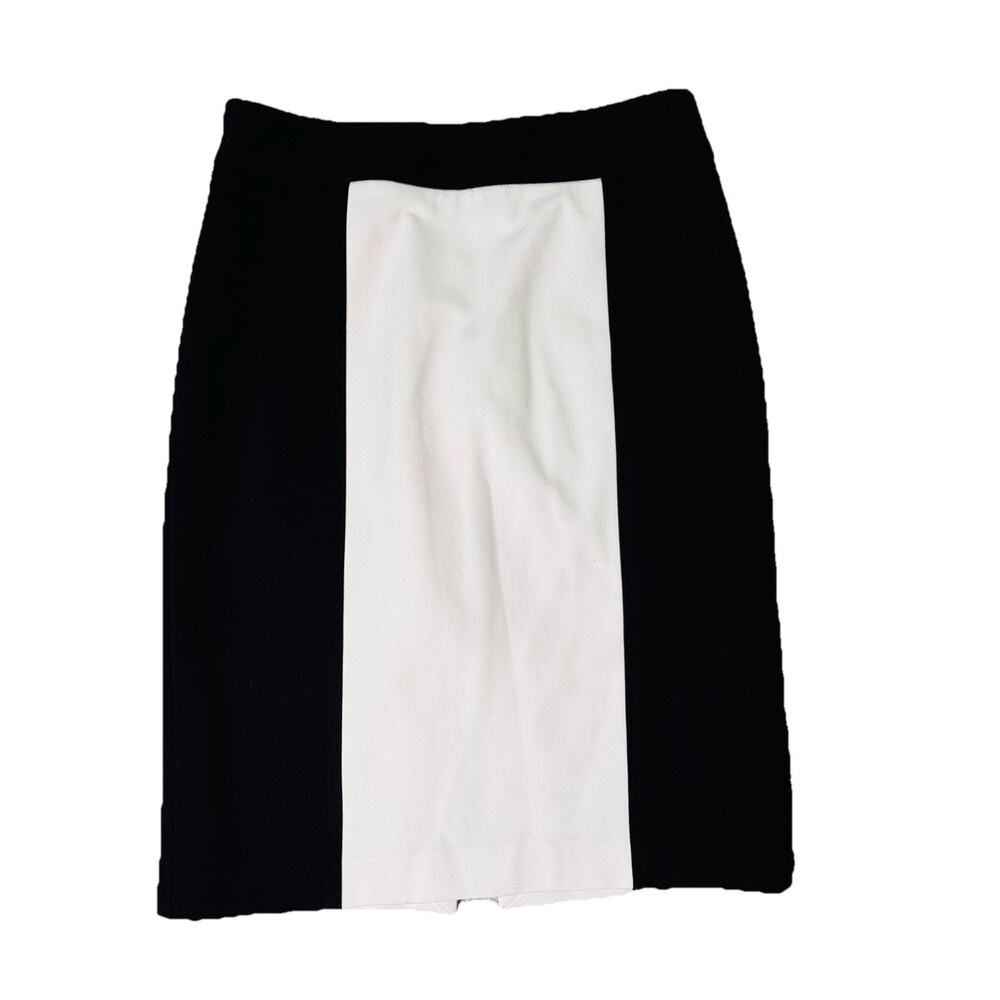 WHBM White House Black Market Color Block Lined Skirt Black Ivory 6 EUC